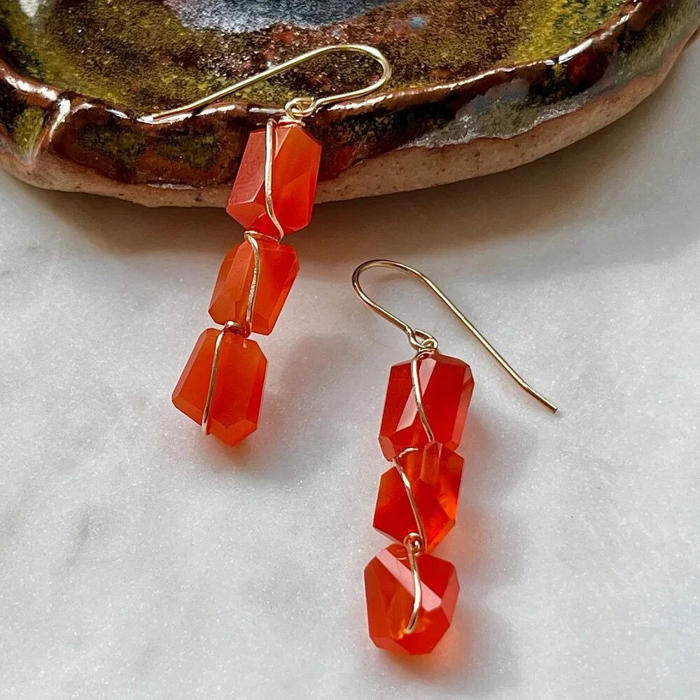Gold Filled Rough Cut Carnelian Drop Earrings - Picture 4 of 4